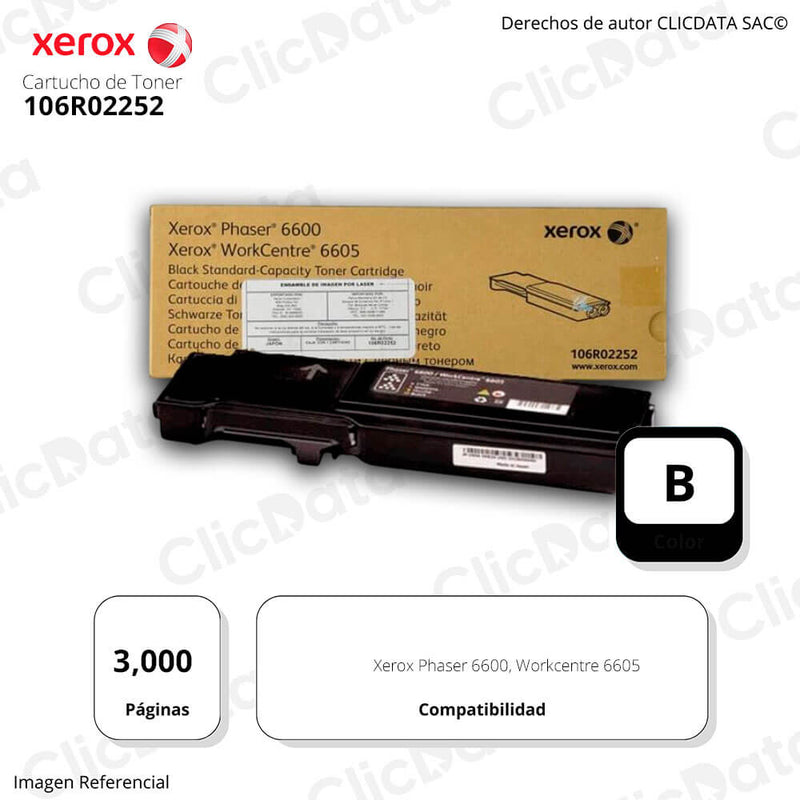 Toner Xerox 106R02252 Negro WC 6605, PH 6600 3,000 pag