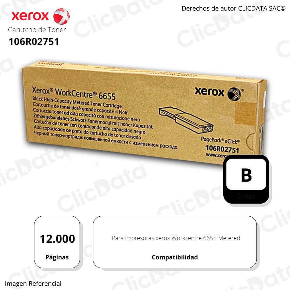 Toner Xerox 106R02751 Negro WC 6655 12,000 pág