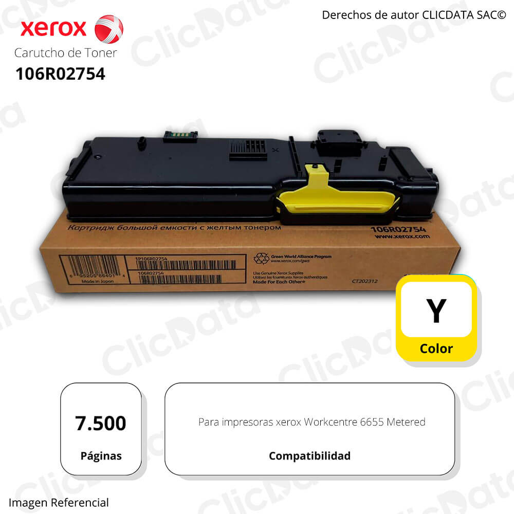 Toner Xerox 106R02754 Yellow WC 6655 7,500 pág
