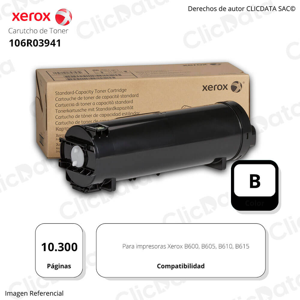 Toner Xerox 106R03941 Negro B600, B605, B615, B610 10,300 pág