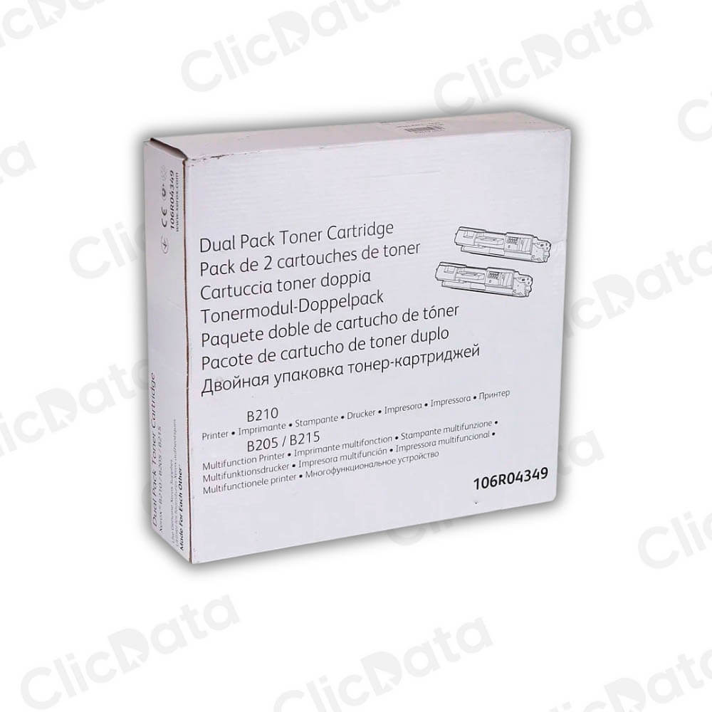 Dual Pack Toner Xerox 106R04349 Negro 6K Páginas B215 Original