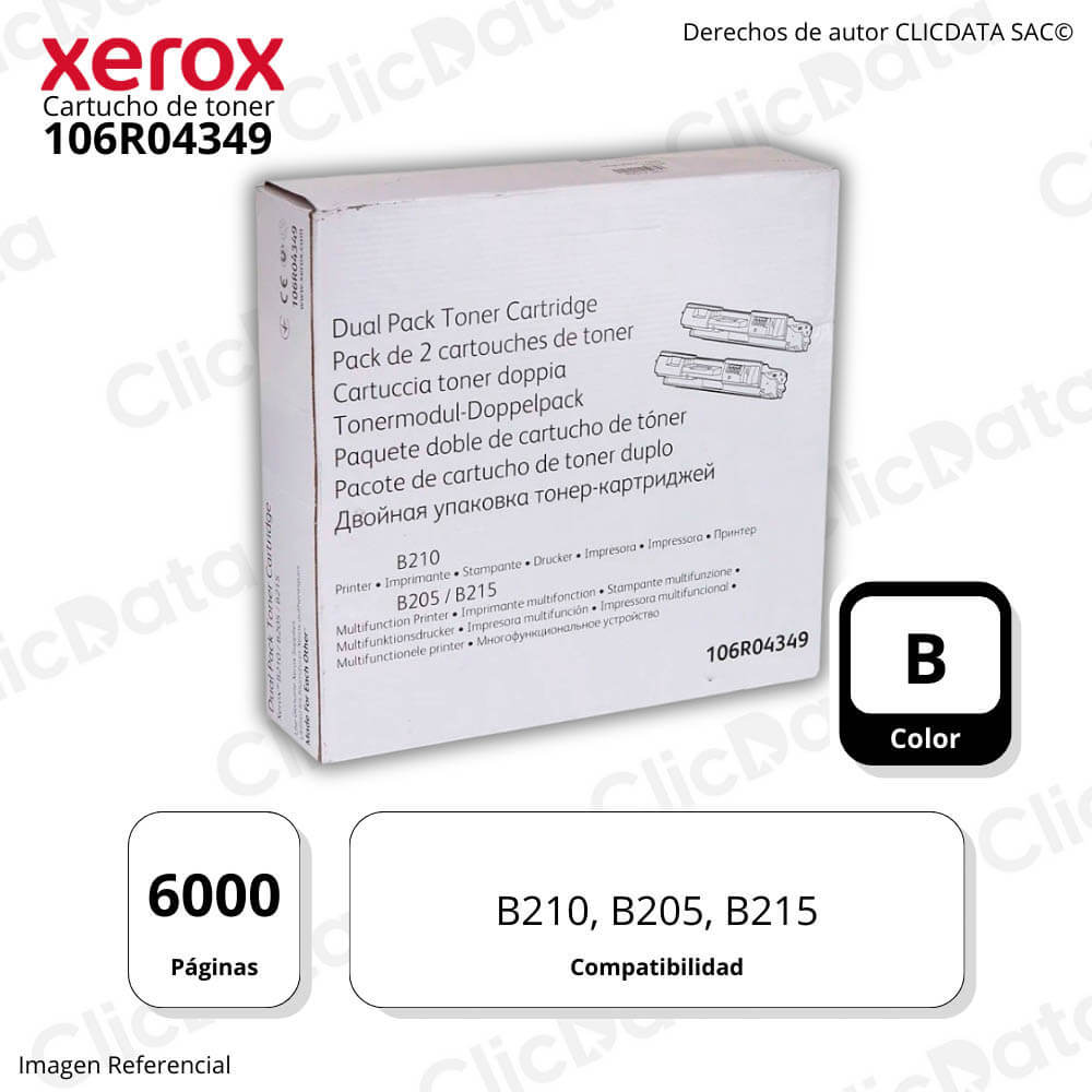 Dual Pack Toner Xerox 106R04349 Negro 6K Páginas B215 Original