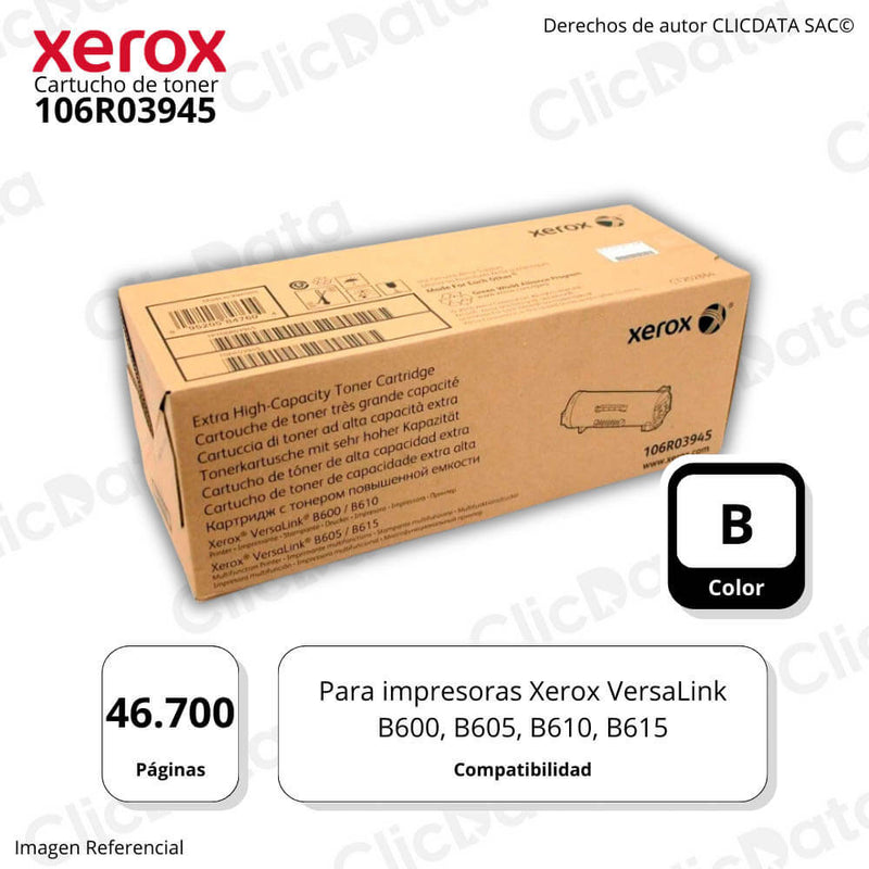 Toner Xerox 106R03945 Negro 46,700 Pag B600, B610 Original