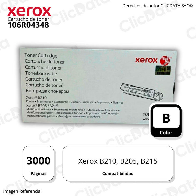 Toner Xerox 106R04348 Negro 3K Pág. B210, B205, B215 Original