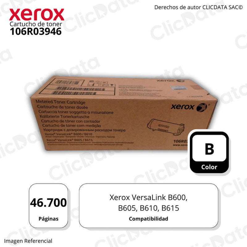 Toner Xerox 106R03946 Black 46,7k Pág. B610, B610, B615 Original