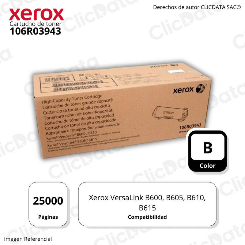Toner Xerox 106R03943 Black 25,000 Pág. B600, B610, B615 Original