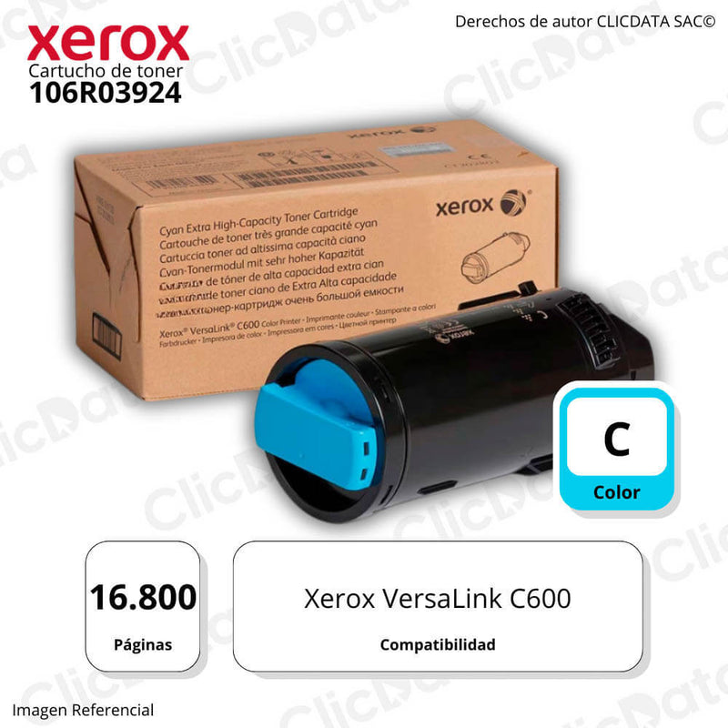 Toner Xerox 106R03924 Cyan 16,8k Pág. VersaLink C600 Original