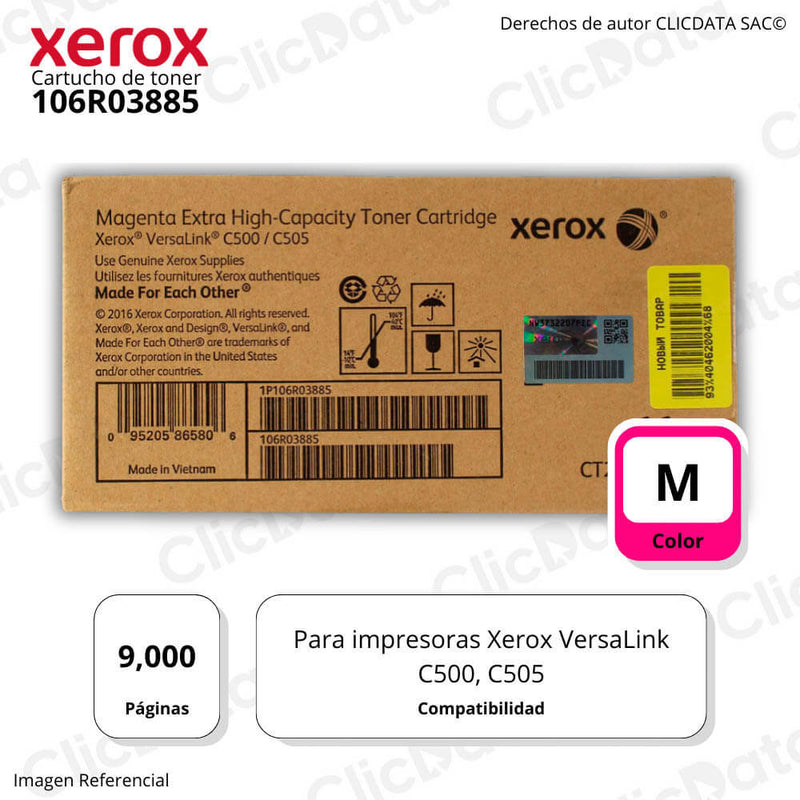 Toner Xerox 106R03885 Magenta 9,000 Pág. VersaLink C500 Original