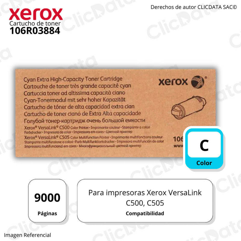 Toner Xerox 106R03884 Cyan 9K Pag VersaLink C505, C500 Original