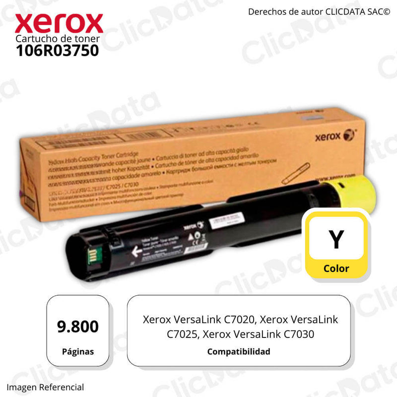 Toner Xerox 106R03750 Amarrillo 9,8K Pág. VersaLink C7030 Original