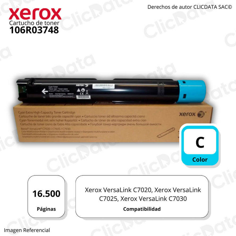 Toner Xerox 106R03748 Cyan 16,5K Pág. VersaLink C7025 Original