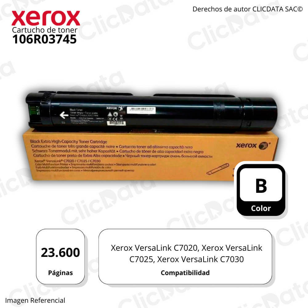 Toner Xerox 106R03745 Negro 23,6K Pág. VersaLink C7020 Original