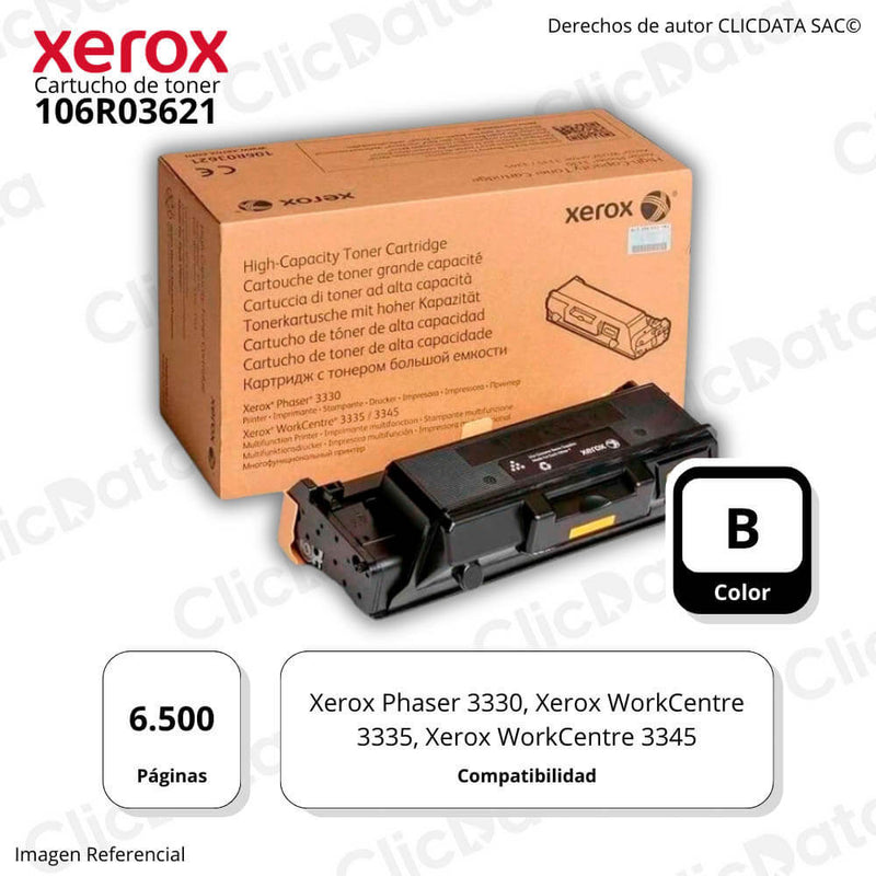 Tóner Xerox 106R03621 Negro 8,500 pág. Phaser 3330
