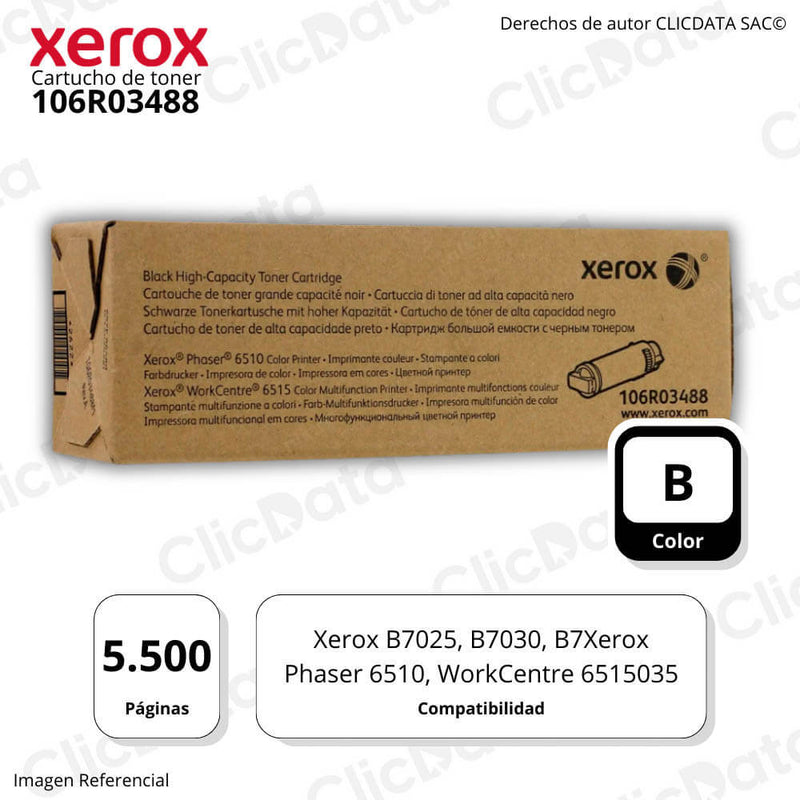 Toner Xerox 106R03488 Negro 5,500 Pág. Phaser 6510 Original