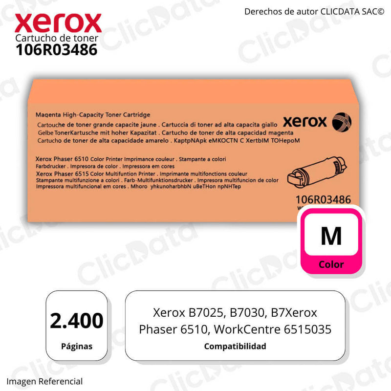 Toner Xerox 106R03486 Magenta 2,400 Pág. Phaser 6510 Original