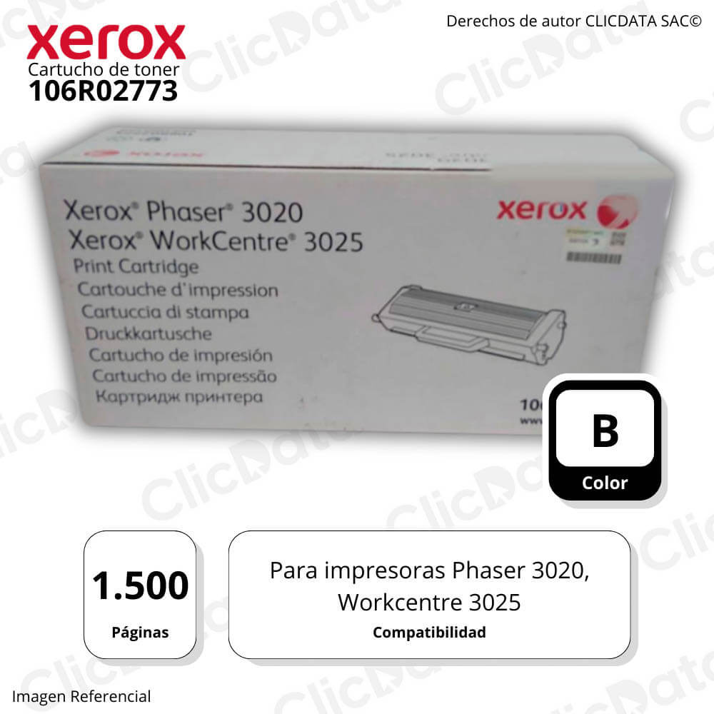 Toner Xerox 106R02773 Black 1,500 Pág. Phaser 3020 Original