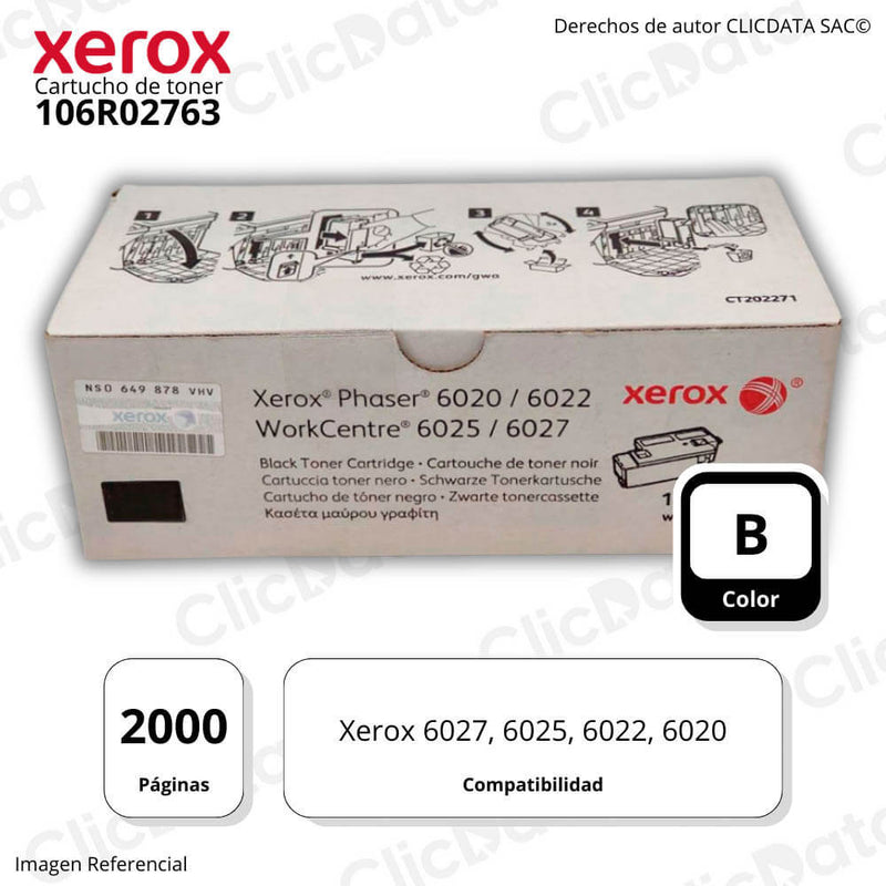 Toner Xerox 106R02763 Negro 2,000 Pág. Xerox 6027 Original