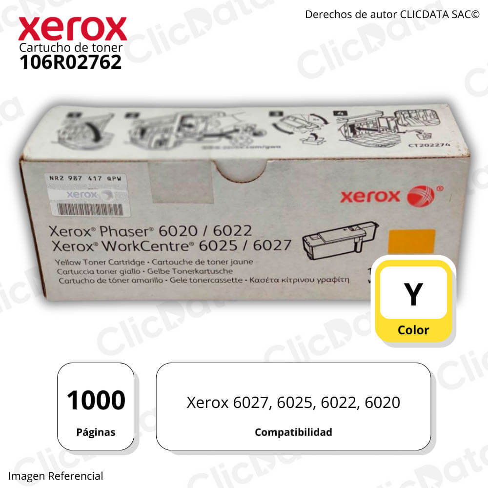 Toner Xerox 106R02762 Yellow 1,000 Pág. Xerox 6025, 6027 Original