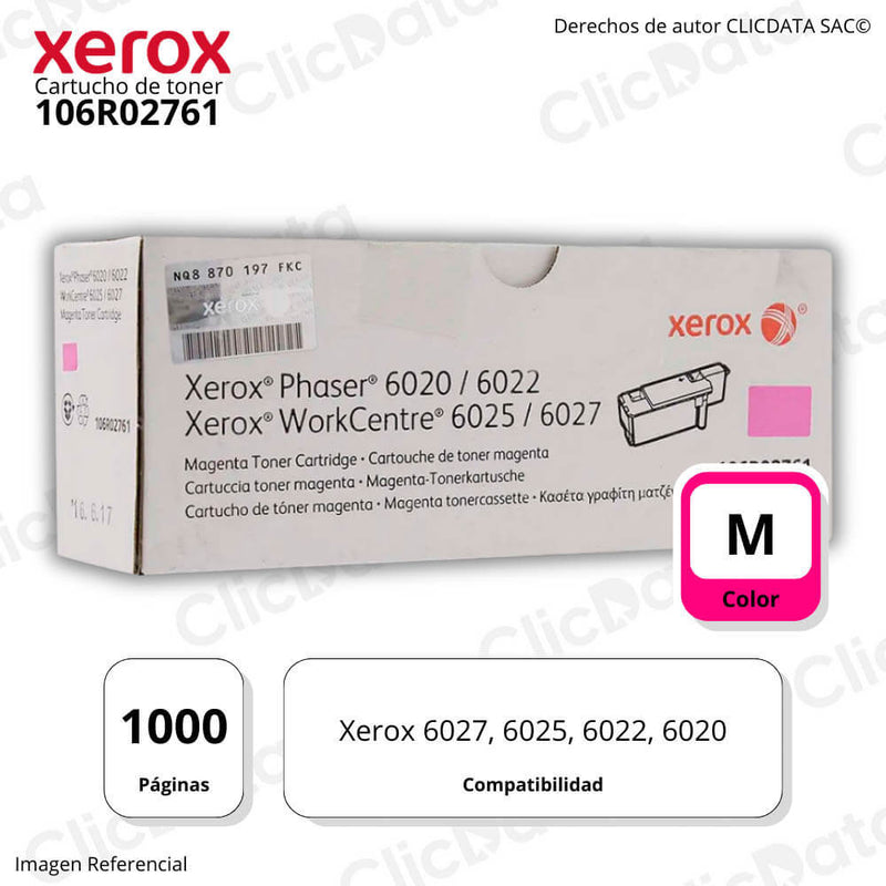 Toner Xerox 106R02761 Magenta 1,000 Pág. Xerox 6027 Original
