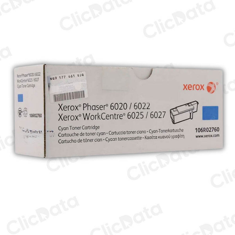 Toner Xerox 106R02760 Cyan 1,000 Pág. Xerox 6027, 6025 Original
