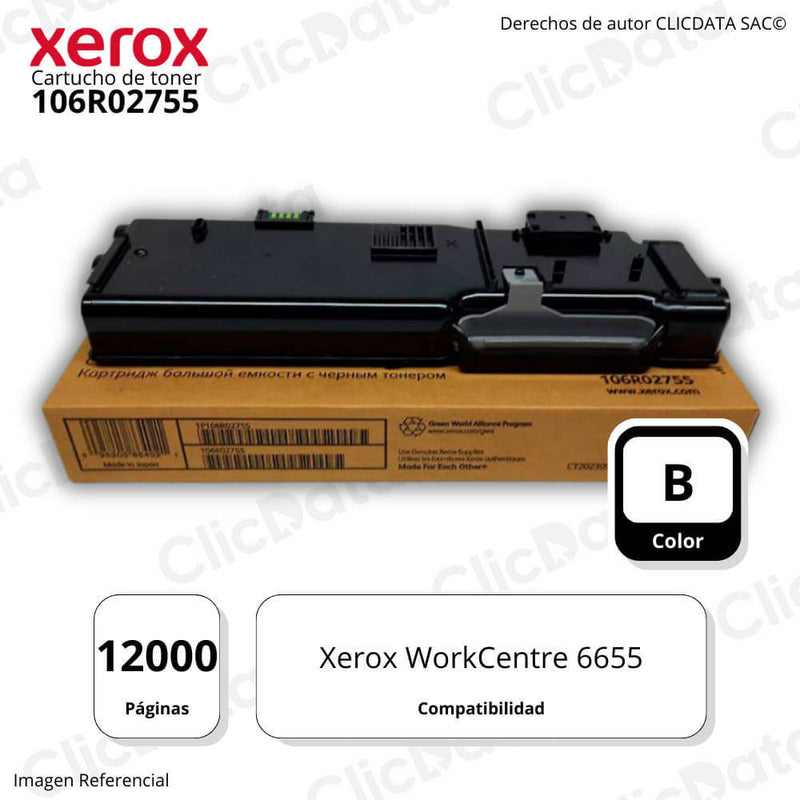 Toner Xerox 106R02755 Negro 12,000 Pág. WorkCentre 6655 Original