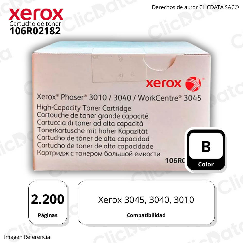 Toner Xerox 106R02182 Black 2,200 Pág. Xerox 3045, 3010 Original