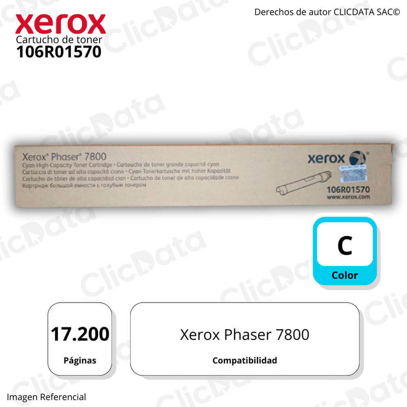 Toner Xerox 106R01570 Cyan 17,200 Pág. Xerox Phaser 7800 Original