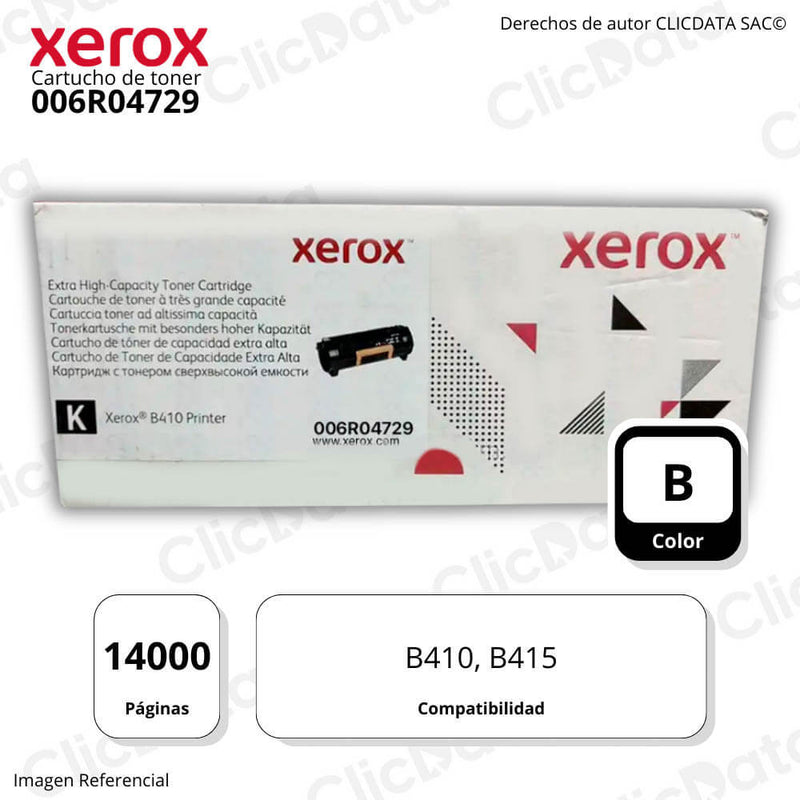 Toner Xerox 006R04729 Black 14,000 Pág. Para B410, B415 Original