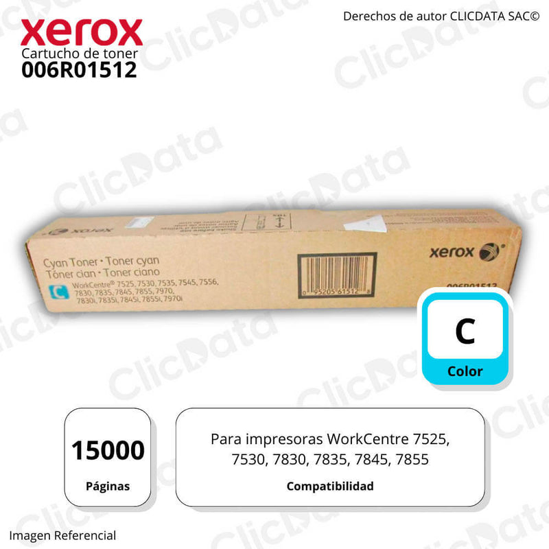 Toner Xerox 006R01512 Cyan 15,000 Pág. WC 7845, 7855 Original