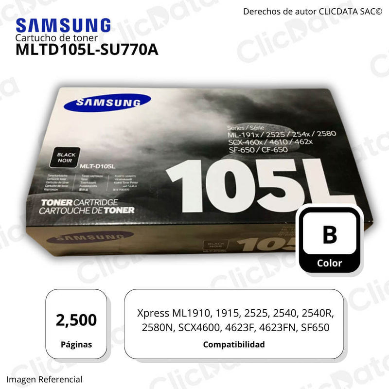 Toner Samsung MLT-D105L SU770A Negro 2,5K Pág. 2580N Original