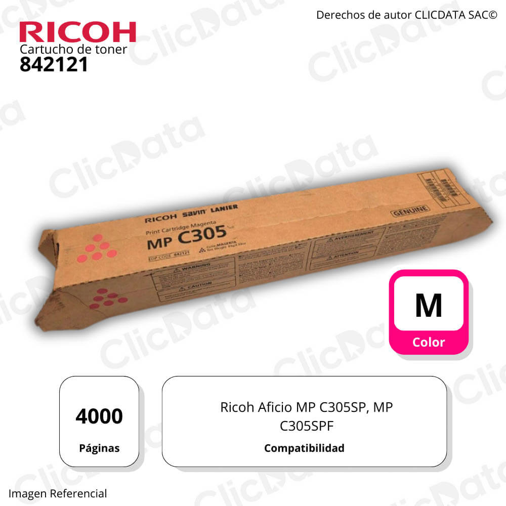 Toner Ricoh 842121 Magenta 4,000 Pág. Aficio MP C305SP Original
