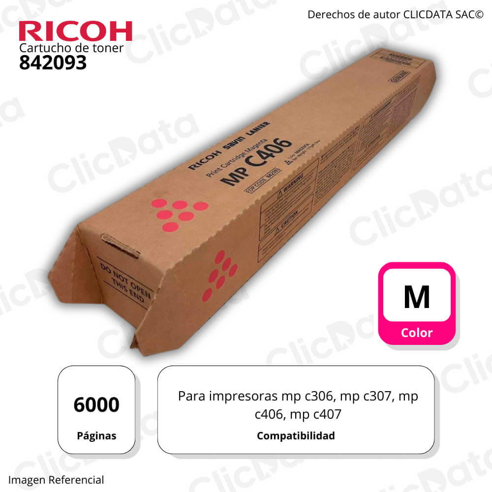 Toner Ricoh 842093 Magenta 6K Pág. MP mp c406, mp c407 Original