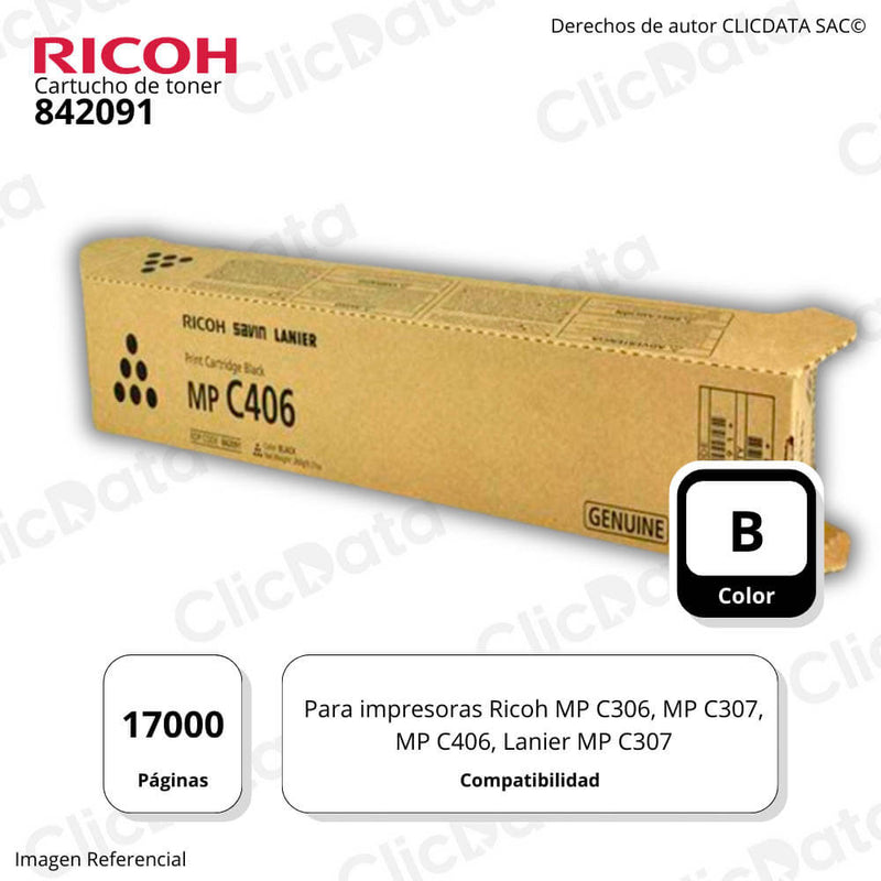 Toner Ricoh 842091 Negro 17K Pág. Ricoh MP C307, C406 Original