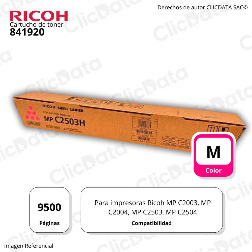 Toner Ricoh 841920 Magenta 9.5K Pág. Ricoh MP C2003 Original