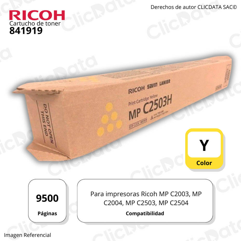 Toner Ricoh 841919 Yellow 9.5K Pág. MP C2503, MP C2504 Original