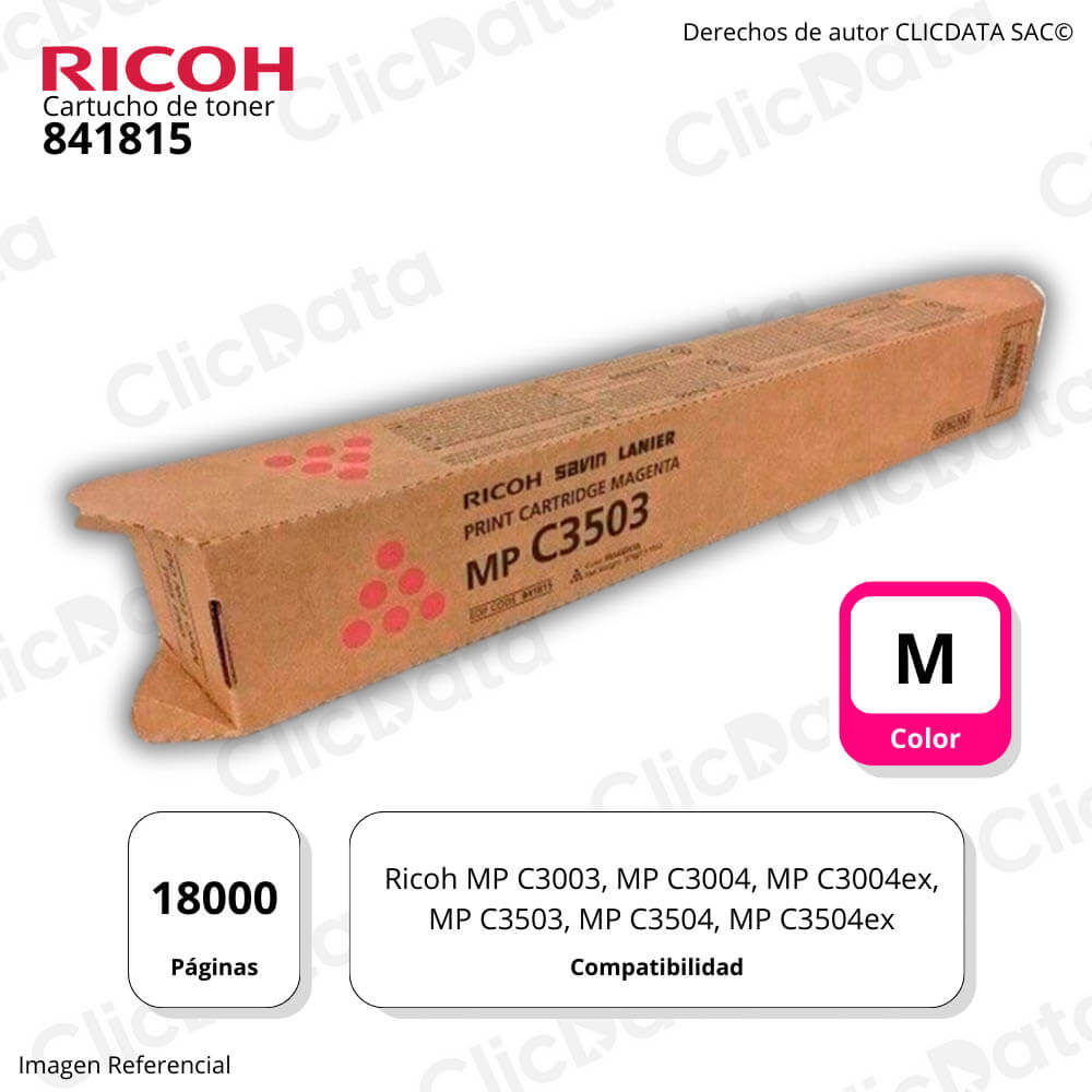 Toner Ricoh 841815 Magenta 18K Pág. Ricoh MP C3003, C3504 Original