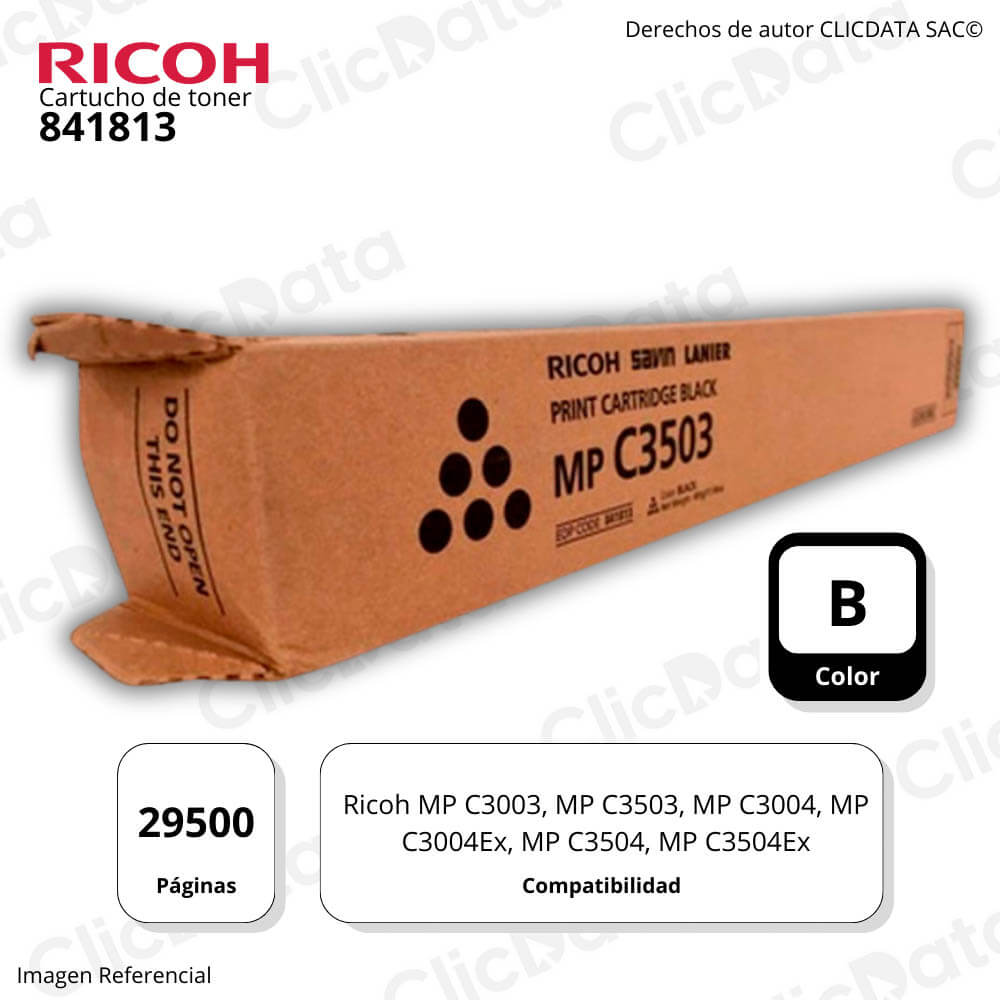 Toner Ricoh 841813 Negro 29.5K Pág. MP C3003, C3504 Original