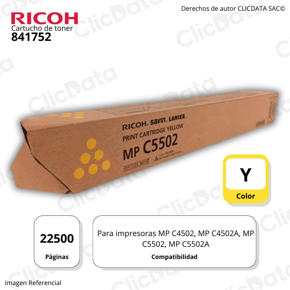 Toner Ricoh 841752 Yellow 22.5K Pág. MP C4502, MP C5502A Original