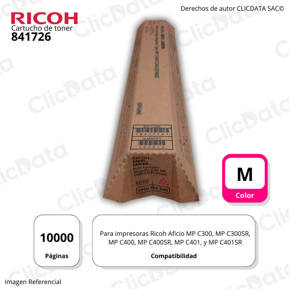 Toner Ricoh 841726 Magenta 10K Pág. MP C300, C400 Original