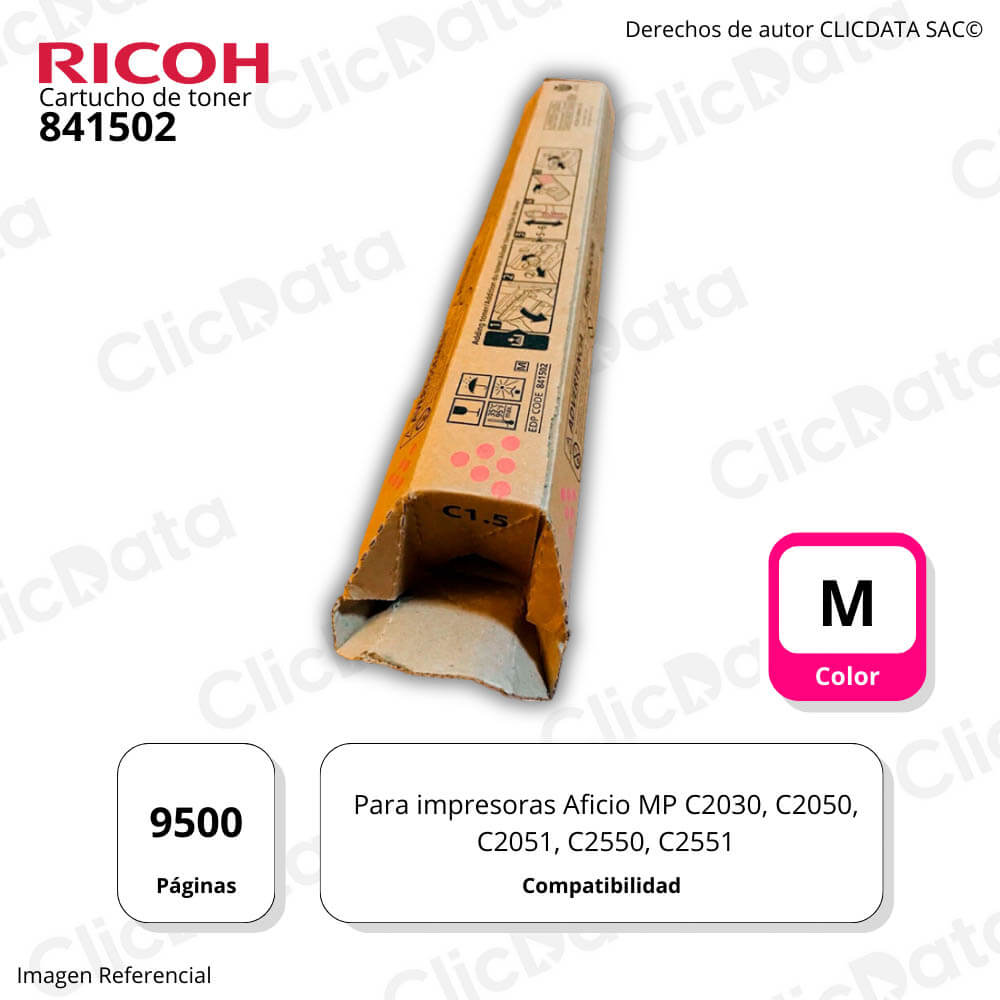 Toner Ricoh 841502 Magenta 9,5K Pág. MP C2550, MP C2551 Original