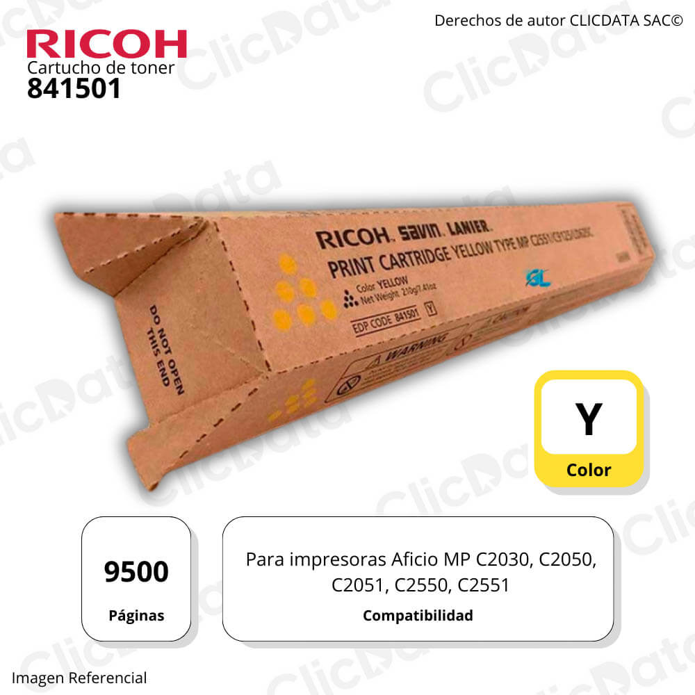 Toner Ricoh 841501 Yellow 9,5K Pág. MP C2550, MP C2551 Original