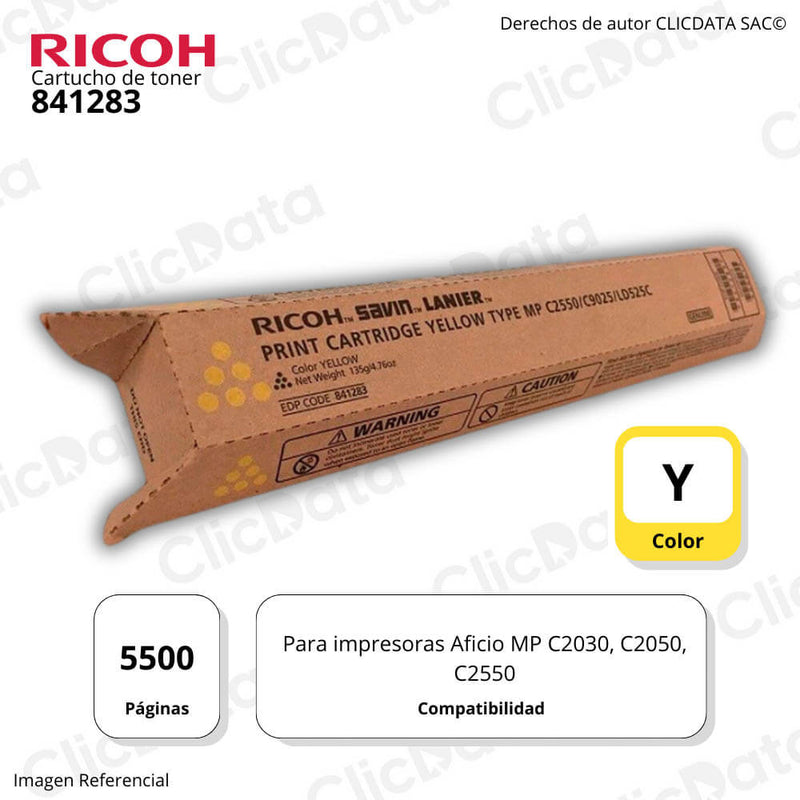 Toner Ricoh 841283 Yellow 5,500 Pág. MP C2050, C2550 Original