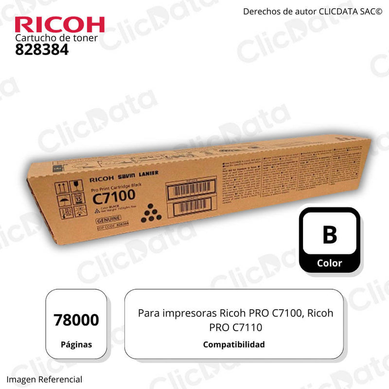 Toner Ricoh 828384 Negro 78K Pág. PRO C7100, PRO C7110 Original
