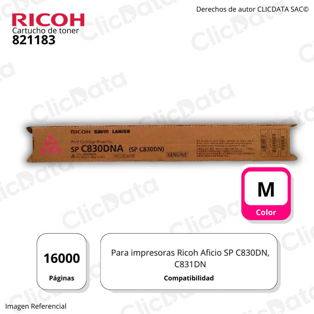 Toner Ricoh 821183 Magenta 16K Pág. SP C830DN, C831DN Original