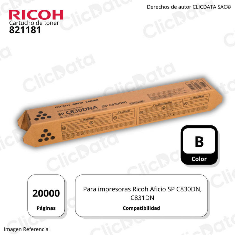 Toner Ricoh 821181 Negro 20K Pág. SP C830DN, C831DN Original