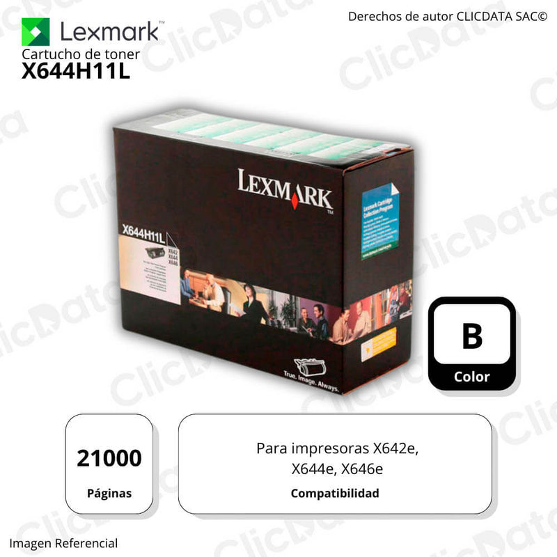 Toner Lexmark X644H11L Negro 21K Pág. X642e, X644e, X646e Original