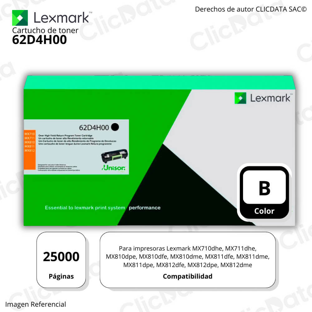 Toner Lexmark 62D4H00 Negro 25K Pág. MX710, MX812 Original