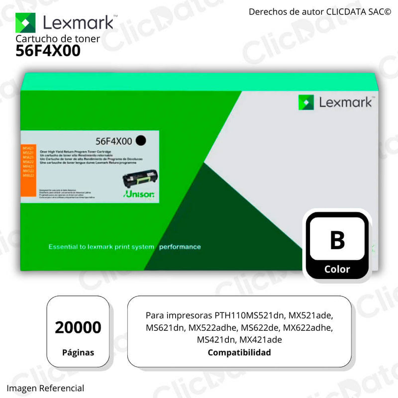 Toner Lexmark 56F4X00 Negro 20K Pág. MS421dn, ms622de Original