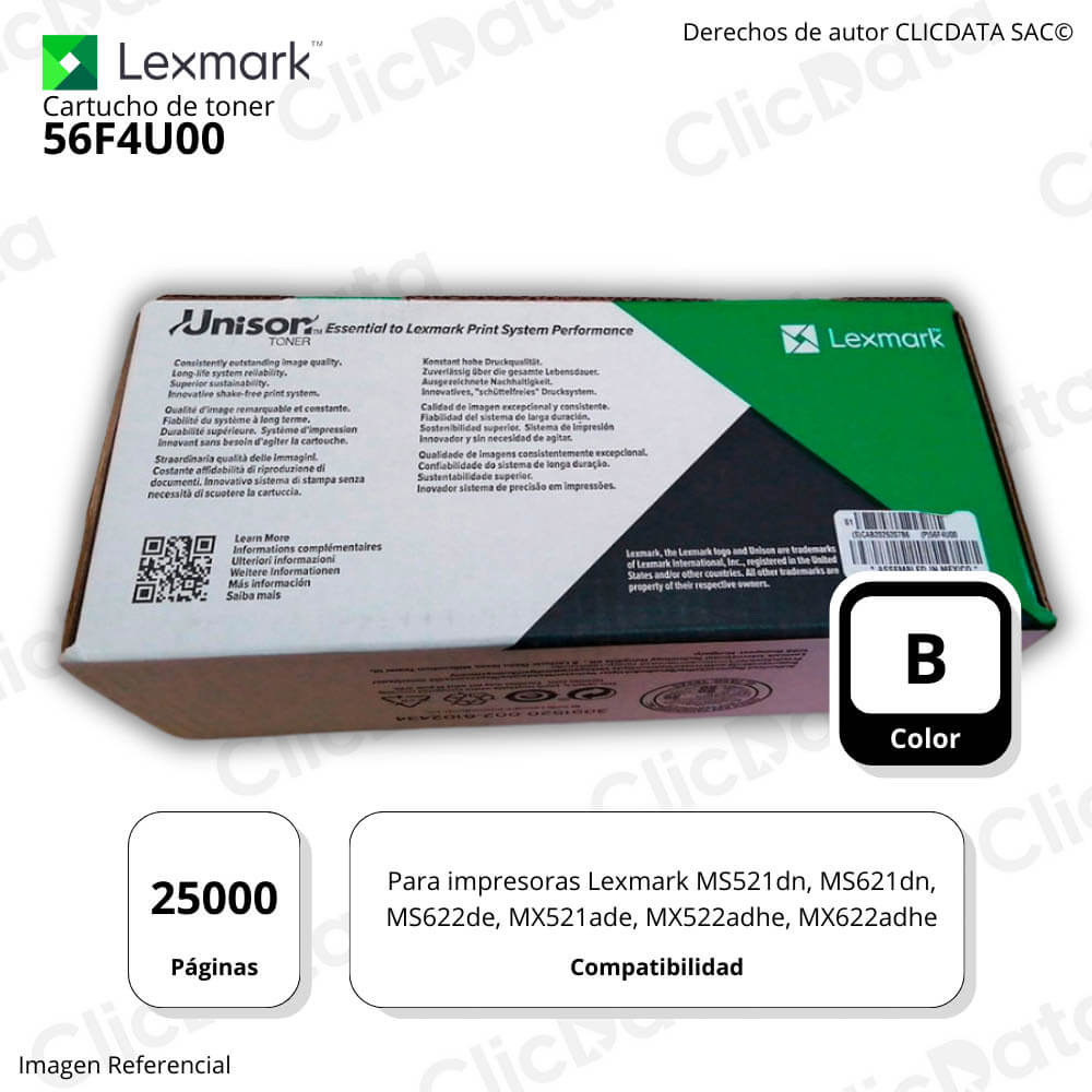 Toner Lexmark 56F4U00 Negro 25K Pág. MS521dn, MX421ade Original