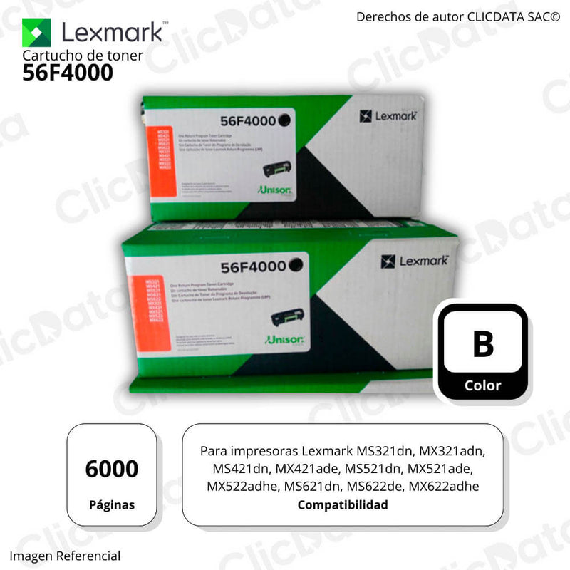 Toner Lexmark 56F4000 Negro 6K Pág. MS622de, MS321dn Original